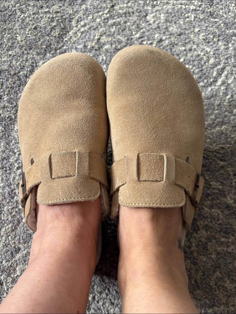 Suede Slip-On Clogs in Camel